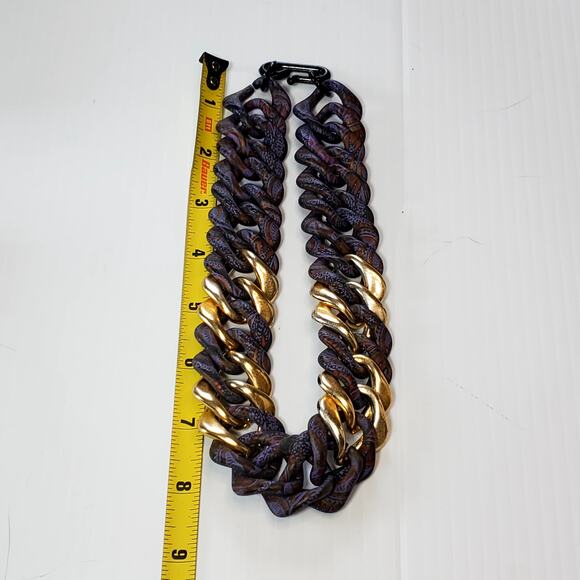 Vtg Large Chain Link Necklace Purple Gold Hook Clasp 16" Chunky Statement - Picture 5 of 5